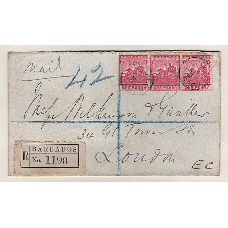 (SS15108) BARBADOS · 1905: registered commercial cover to London · any imperfections are quite minor ..... see largest image