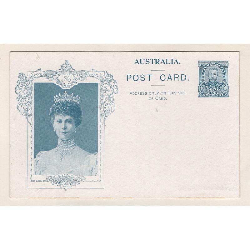 (SZ1509) AUSTRALIA · 1911: unused 1d blue-green "Coronation" postal card with portrait of Queen Mary · white on back · BW P13a · nice condition for one of these · c.v. AU$100