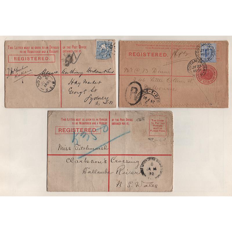 (SZ1519) NEW SOUTH WALES · 1890s/1900s: used registered letter envelopes H&G C7, 10 & 13 · miced condition so please view the largest image (3)