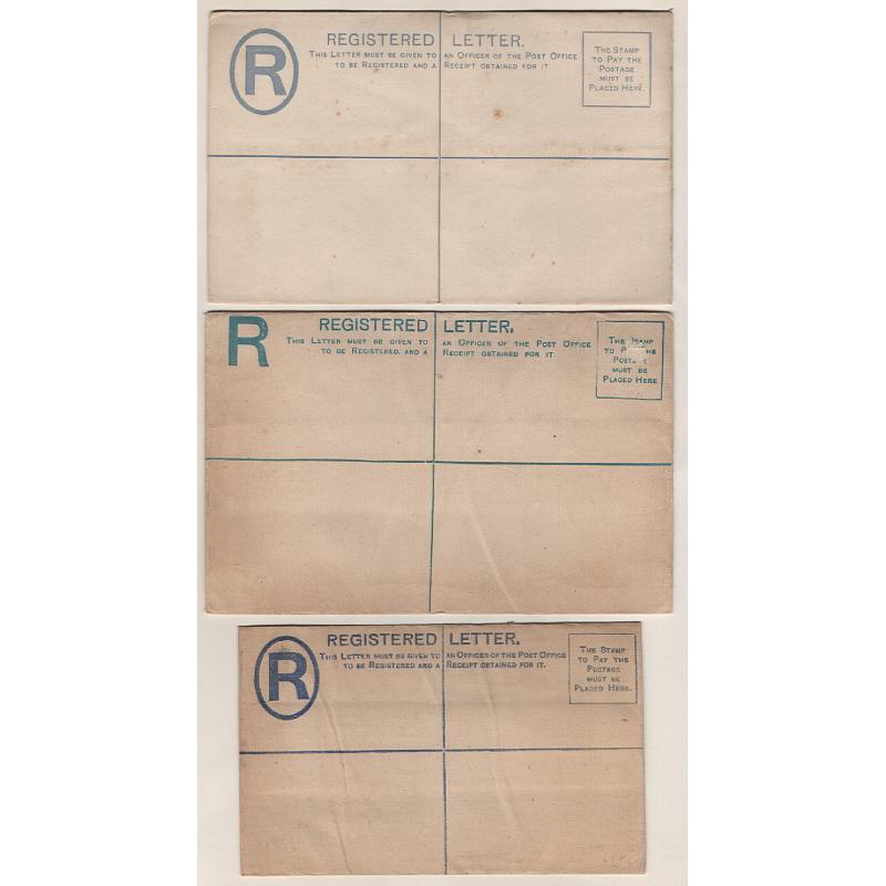 (SZ1523) TASMANIA · 188s/1890s: 6 unused registered letter envelopes · mixed condition but all could find a use · see full description and both largest images (6)