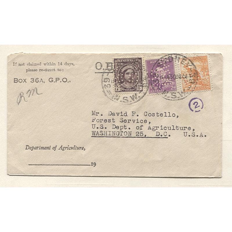 (TY10008) NEW SOUTH WALES · 1944: small Department of Agriculture OHMS envelope bearing contemporary definitives perf G  NSW · also '2' civil censor h/s · fine condition