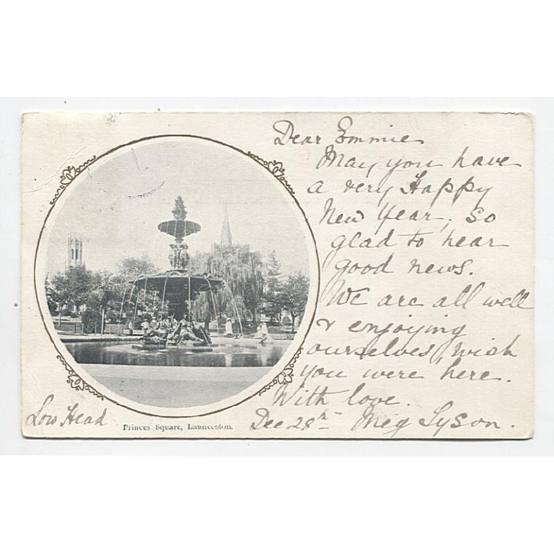 (TY10011) TASMANIA · 1903: postally used undivided back card with view PRINCES SQUARE LAUNCESTON · a scarce card in very nice condition condition.... see full description