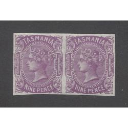 (TY10020) TASMANIA · 1870: fresh plate proof pair of imperf 9d QV S/face printed in magenta on Crown CC paper · has been v.lightly mounted · condition is F to VF (2 images)