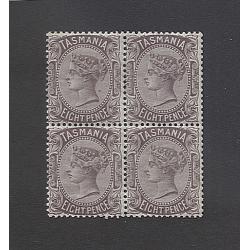 (TY10025) TASMANIA · 1878: MNH block of 4x 8d dull purple-brown QV S/face (TAS wmk · perf.14) SG 158 · fine condition front/back · total c.v. £56