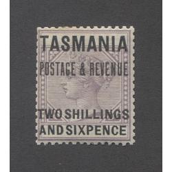 (TY10036) TASMANIA · 1886: De La Rue essay comprising Crown Colony Key Plate in mauve optd TASMANIA  POSTAGE & REVENUE · TWO SHILLINGS & SIXPENCE in black  · see full description (2 images)