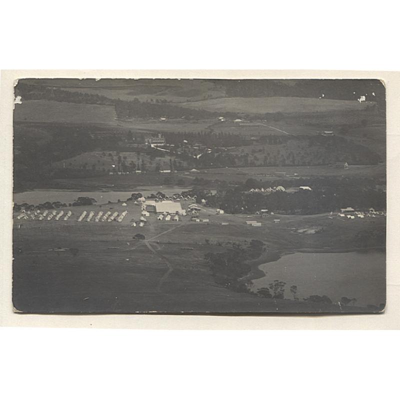 (TY10048) TASMANIA · c.1915: real photo card by J.W. Beattie with an "aerial view" of CLAREMONT MILITARY CAMP · some minor imperfections however the overall condition is VG to excellent · message on verso but not postally used