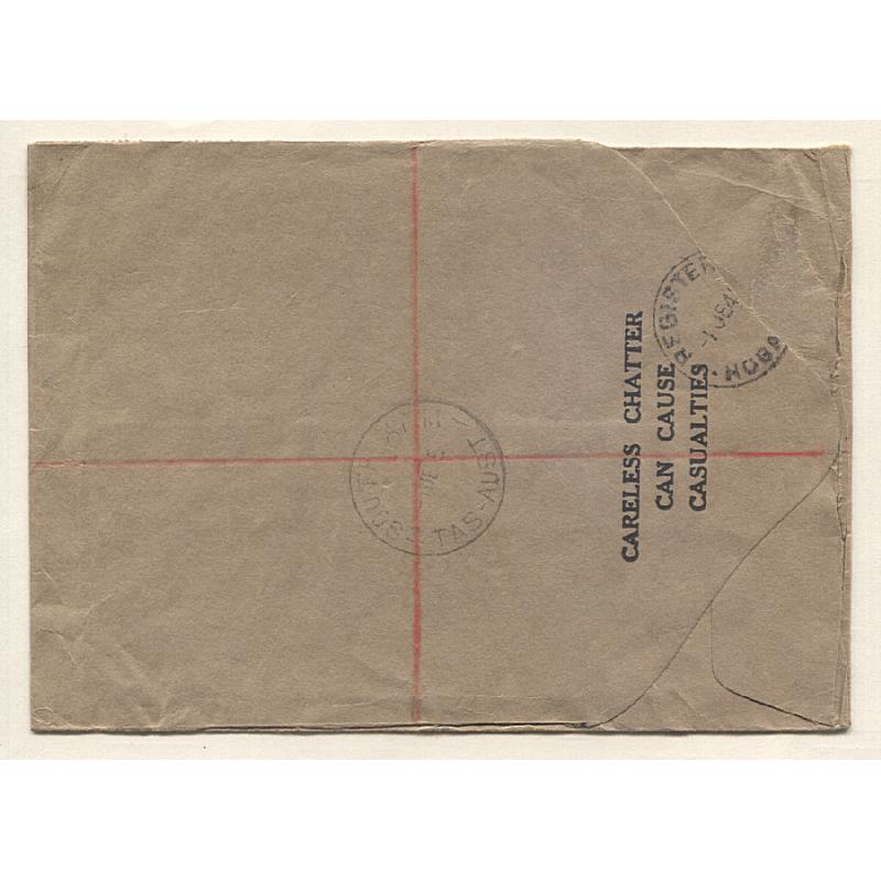 (TY10053) AUSTRALIA · TASMANIA  1945: registered cover from HOBART COAST ARTILLERY mailed at South Arm to Anglesea Barracks, Hobart · excellent condition (2 images)
