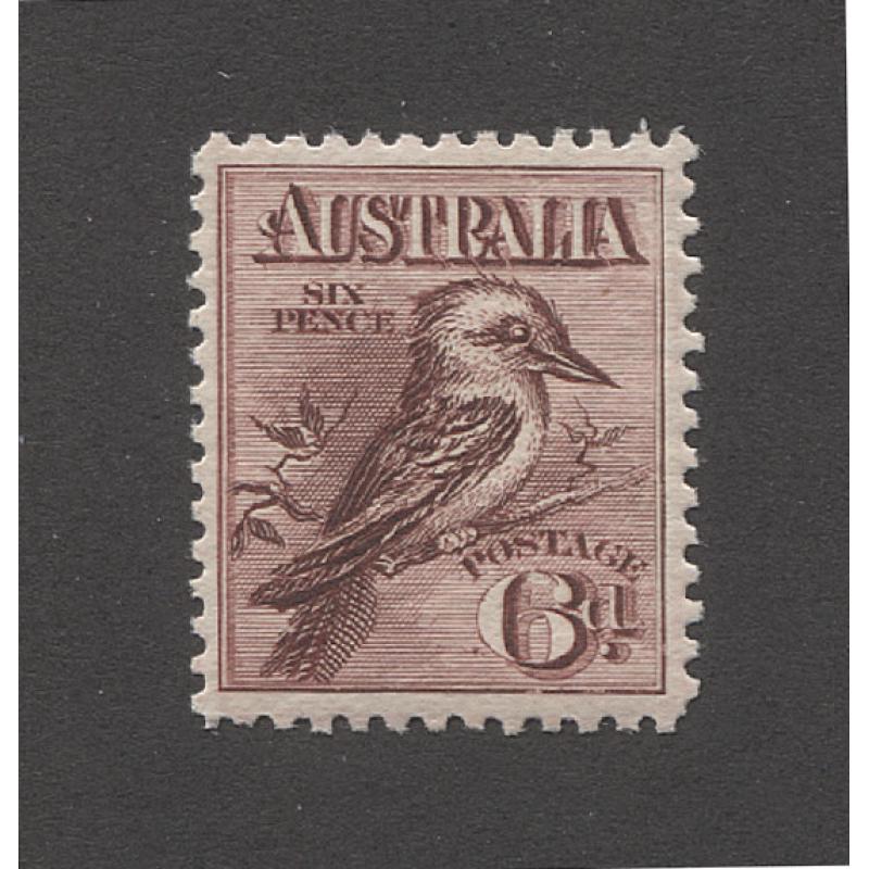 (TY10067) AUSTRALIA · 1914: well-centred MNH 6d claret Kookaburra SG 19 in fine condition · current 'retail' for same AU$175+ (2 images)