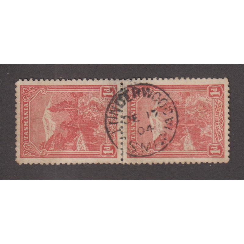 (TY1007) TASMANIA · 1904: a full strike of the UNDERWOOD Type 1 cds on a pair of 1d Pictorials · postmark is rated RR+(12) and this example is of above average quality