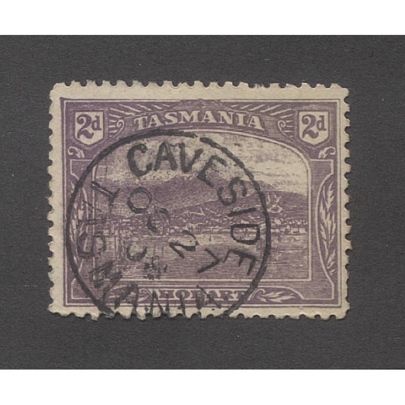 (TY10071) TASMANIA · 1908: a very clear and nearly compete example of the CAVESIDE Type 1 cds on a 2d Pictorial · postmark is rated S(5)