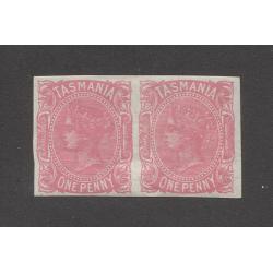 (TY10099) TASMANIA · 1891: mint imperf 1d pink QV S/face pair SG 164a · clean hinge remnant and  two tiny shallow gum thins do not detract · fresh appearance with very bright colour · c.v. £400 (2 images)