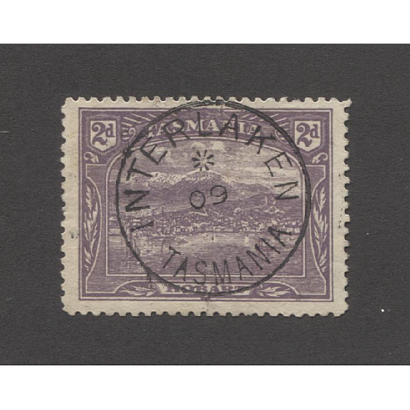 (TY10111) TASMANIA · 19__: a superb example of the INTERLAKEN Type 1b cds on a 2d Pictorial · most of the date is absent as is just about always the case · postmark is rated R+(9*)