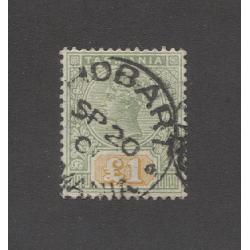 (TY10127) TASMANIA · 1901: used £1 yellow & green QV Key Plate SG225 · excellent condition and colour for a used example of this stamp · c.v. £475 (2 images)
