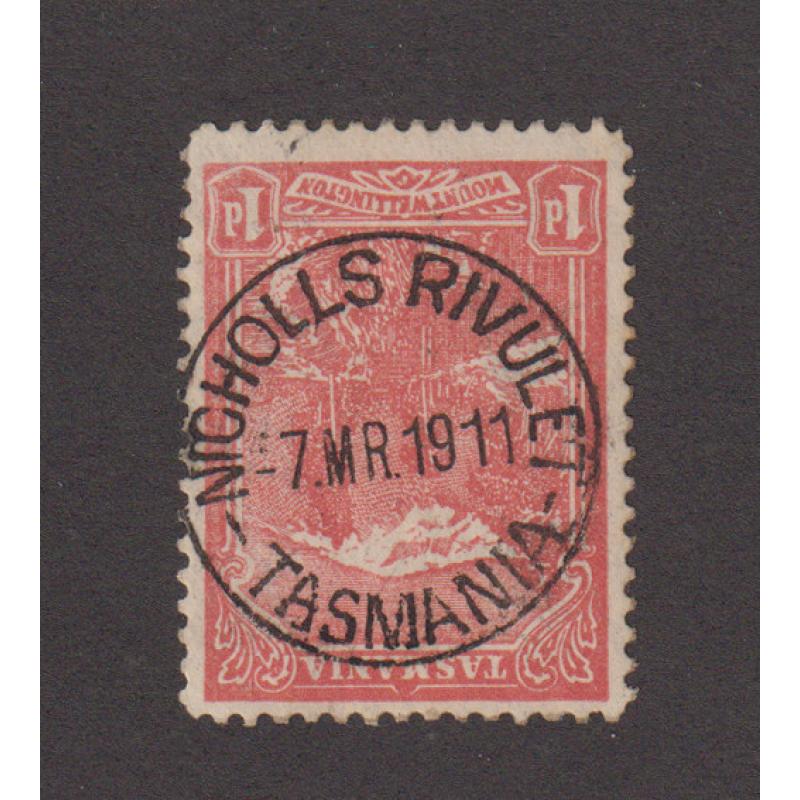 (TY1013) TASMANIA · 1911: a fine strike of the NICHOLLS RIVULET Type 2ab cds on a 1d Pictorial · you can see this strike from across the room · postmark is rated RRR+(15)