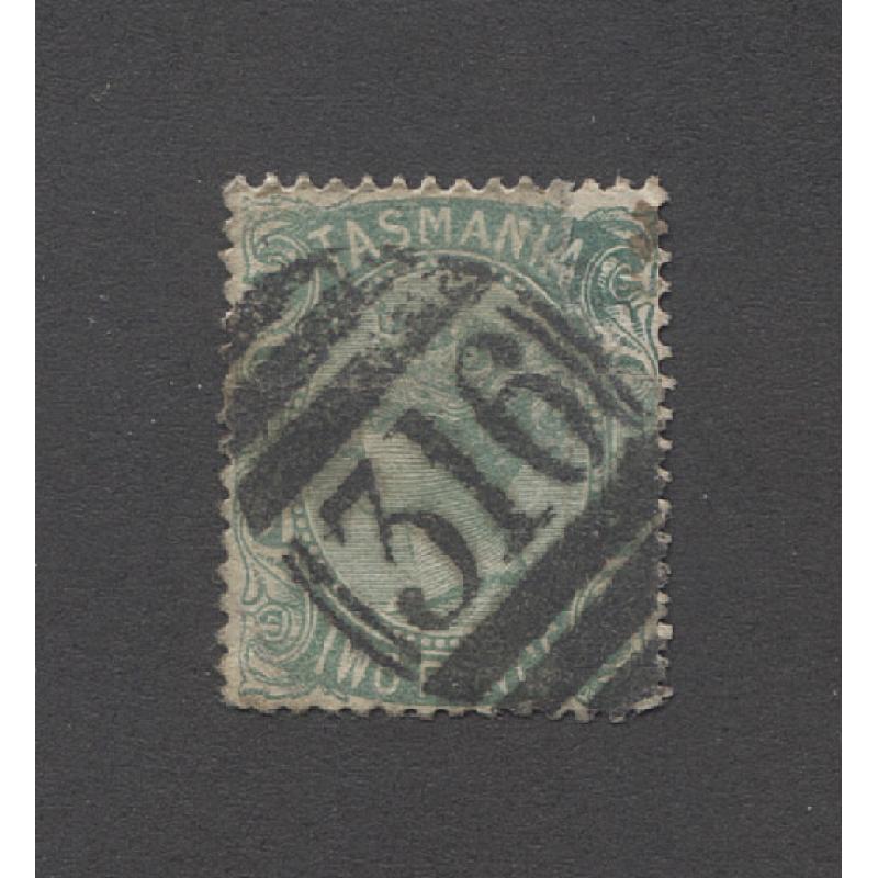 (TY10140) TASMANIA ·  a strike of BN316 used at APSLEY on a 2d QV S/face franked piece · postmark is rated RR