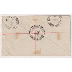 (TY1035) TASMANIA · 1940 (Sept. 24th): registered cover with clear strikes front and back of the MIL. P.O. MONA VALE Type 5 cds which is rated 4R · this is the ERD · note re-purposed ROSS reg label marked "Sub"
