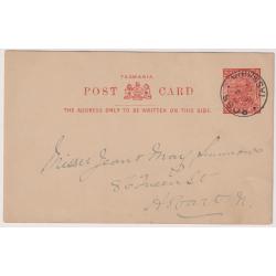 (TY1038) TASMANIA · 1910 (Feb 2nd): 1d KEVII postal card mailed from ROSS two days before the annual military camp opened  · see message on verso · excellent to fine condition (2 images)