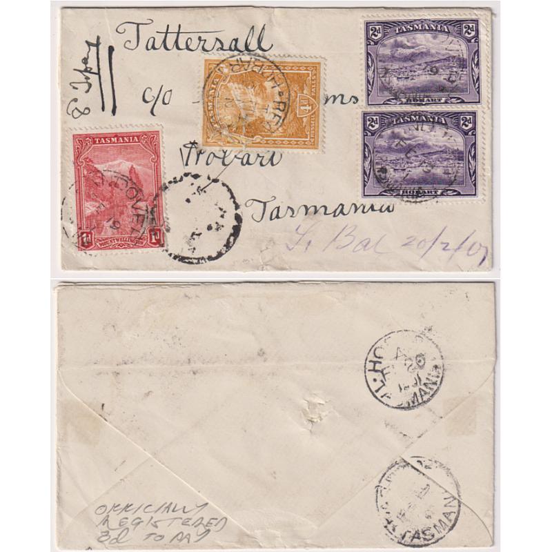 (TY1061) TASMANIA · 1900: small cover to Tattersall, Hobart mailed at ANDOVER · officially registered and endorsed 8d To Pay ..... attractive cover ..... see full description