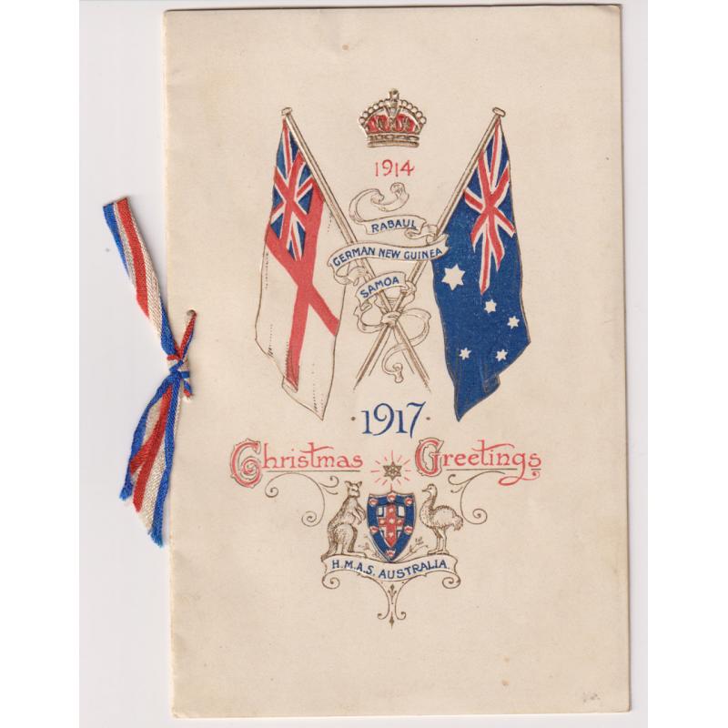 (TY1077) AUSTRALIA · 1917: used H.M.A.S. AUSTRALIA Christmas Greetings card in excellent condition · rare survivor! (2 images)