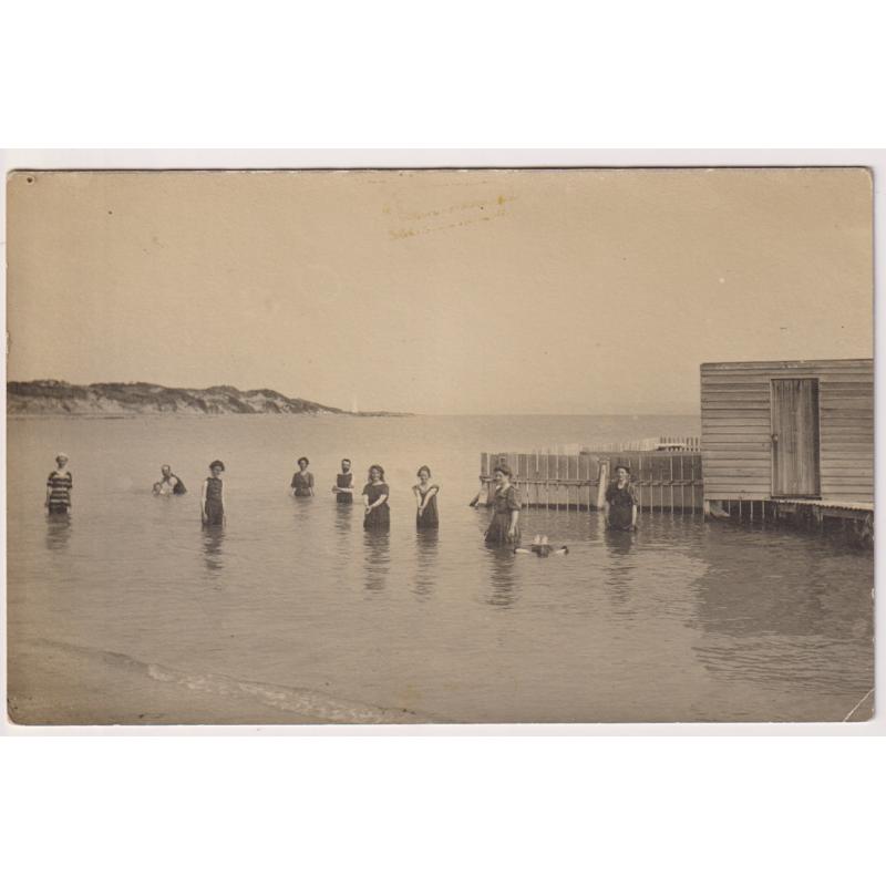 (TY1107) TASMANIA ·  c.1910: real photo card with a portrait of women bathers at a segregated facility situated at LAGOON BAY near LOW HEAD · some minor imperfections however the overall condition is VG to excellent