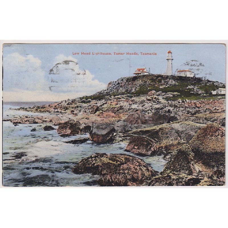 (TY1111) TASMANIA ·  1913: card by Spurling & Son (No.658) w/view of the LOW HEAD LIGHTHOUSE, TAMAR HEADS · postally used with Die 1 1d Roo franking · condition as per largest image