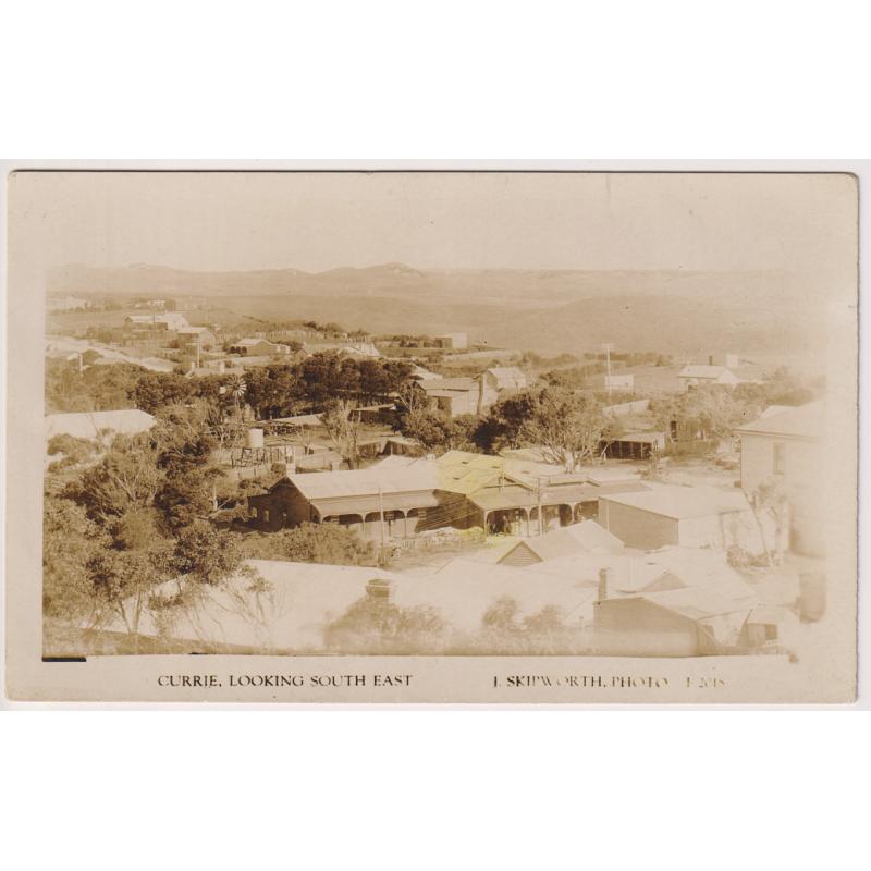 (TY1118) TASMANIA · 1920s: unused real photo card by J. Skipworth (No. F2018) w/view CURRIE (King Island) LOOKING SOUTH EAST · a little over-exposed along base and RH side · excellent condition and a rare card