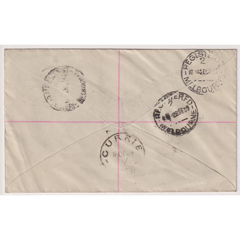 (TY1130) AUSTRALIA · 1934 (Dec 18th): registered cover carried Melbourne / King Island on resumption of  air mail flights to Tasmania by Holymans Airways AAMC #477a · excellent to fine condition ....see both largest images