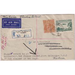 (TY1131) AUSTRALIA · 1934 )Oct 1st): registered cover carried Melbourne / Flinders Island on 1st air mail flight by Holymans Airways AAMC #426a · excellent to fine condition ....see both largest images