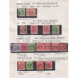 (TY1146L) AUSTRALIA · 9 'worksheets' compiled by perfin pioneer Paul Edwards housing a rich assortment of private perfins mainly of KGV defins · includes many with TAS postmarks (85 items)
