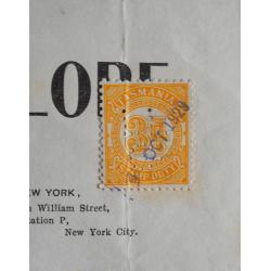 (TY1152L) TASMANIA · 1929: LIVERPOOL LONDON & GLOBE policy with a 3d yellow Numeral S/Duty affixed bearing a LLG private perfin · folded for mailing with some wear....please see the full description · overall excellent appearance (2 images)
