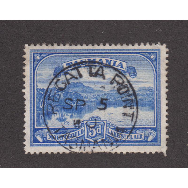 (TY1160) TASMANIA · 1900: a clear and nearly complete strike of the REGATTA POINT Type 1 cds on a 5d Pictorial · scarce postmark on this stamp