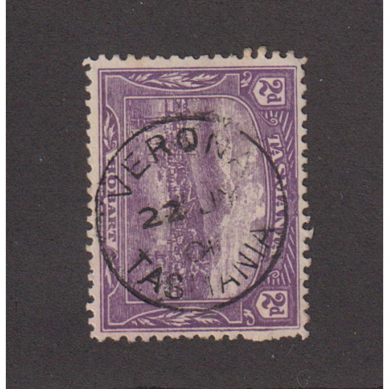 (TY1172) TASMANIA · 1910: a fully-framed obvious strike of the VERONA Type 1 cds (inverted 'year' in date) on a 2d Pictorial · postmark rated RRRR-(16*)
