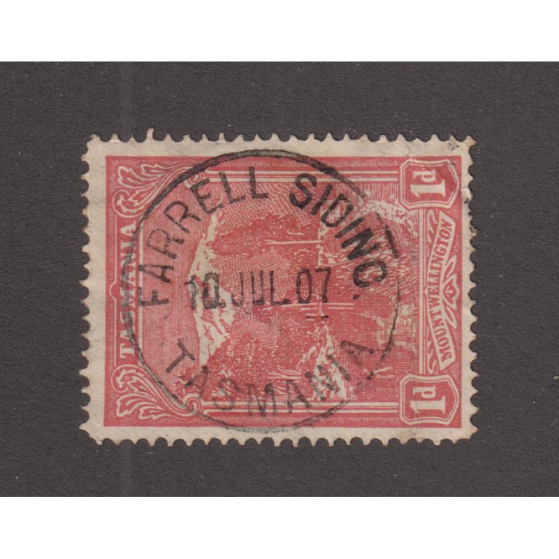 (TY1196) TASMANIA · 1907: a full clear example of the FARRELL SIDING Type 2 cds on a 1d Pictorial · postmark is rated RR(11)