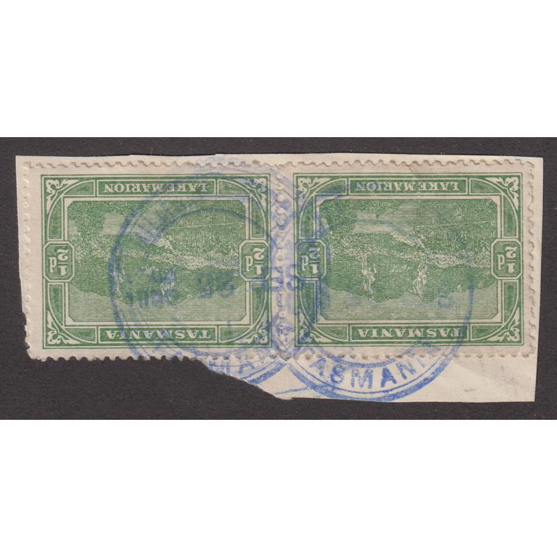 (TY1237) TASMANIA · 1914: clear double strike of MILITARY CAMP Type R1a datestamp used at Brighton Military Camp · inverted dateline · postmark rated 3R at this location (2 images)