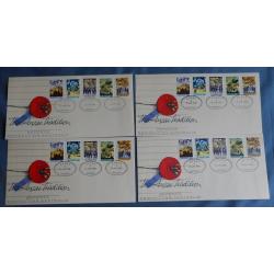 (TY1241L) AUSTRALIA · 1990 (April 12th): 7 "The Anzac Tradition" issue FDCs each cancelled with a triple strike of consecutively numbered A.F.P.O. oval datestamp (2 images)