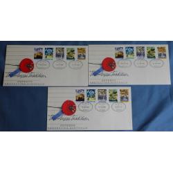(TY1241L) AUSTRALIA · 1990 (April 12th): 7 "The Anzac Tradition" issue FDCs each cancelled with a triple strike of consecutively numbered A.F.P.O. oval datestamp (2 images)