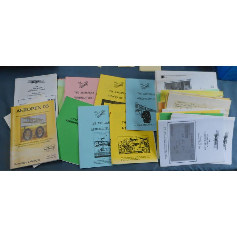 (TY1246B) AUSTRALIA · 55 editions of THE AUSTRALIAN AEROPHILATELIST from the 1980s through to 2009 · some of the early issues have a little wear but most are in excellent to fine condition; also 2x copies of "Aeropex" exhibition catalogs