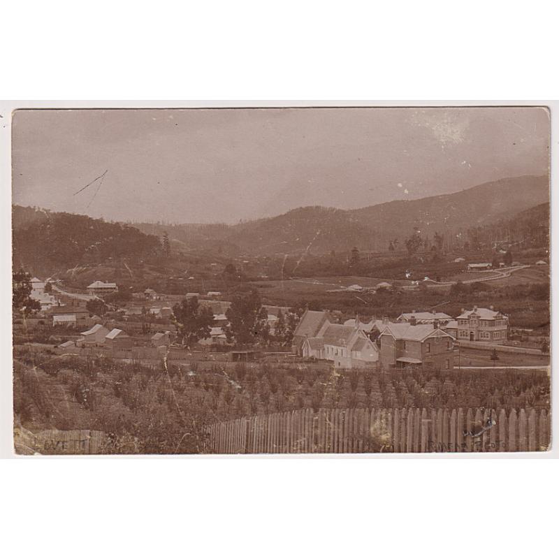 (TY1250) TASMANIA · c.1908: unused real photo card by photographer R. Mead w/view of LOVETT · some plate scratches but the actual condition of the card is excellent