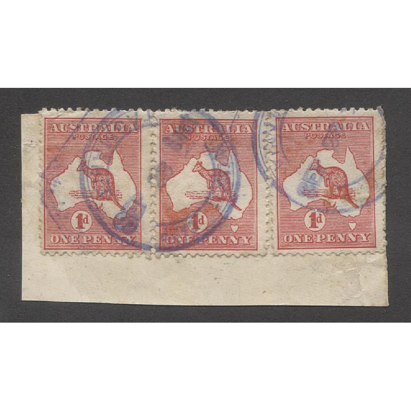 (TY15034) TASMANIA · 1914 (Sept 23rd): a nearly complete plus a partial strike of the Type 1a cds used at BRIGHTON CAMP on a 1d Roo franked clipping · postmark is rated 3R · a very collectable example