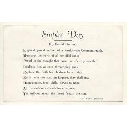 (TY15112) TASMANIA · 1941: 2 clear strikes of the MIL. PO. BRIGHTON Type 5(i) cds on a postcard with some doggerel by a Harold Charles extolling "Empire Day" sentiments (2 images)
