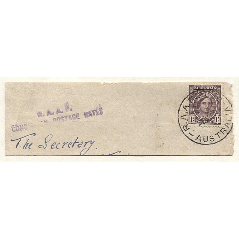 (TY15125) TASMANIA · 1943: clear and nearly complete example of the R.A.A.F. 9600 Type M4 cds on large envelope clipping · used by R.A.A.F. at Western Junction · postmark is rated 3R