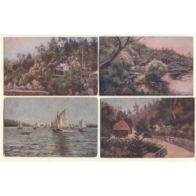 (TY15145) TASMANIA · four different cards with CATARACT GORGE and TAMAR views painted by L.H. Davey · series published by W.T. Pater and was printed by Osboldstone · mixed condition but all are most collectable (4)