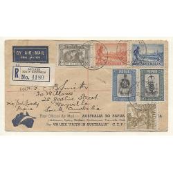 (TY15194) AUSTRALIA · 1934: twice cacheted/registered souvenir "boomerang cover" carried on flight by CTP Ulm et al AAMC #393 · excellent to fine condition (2 images)