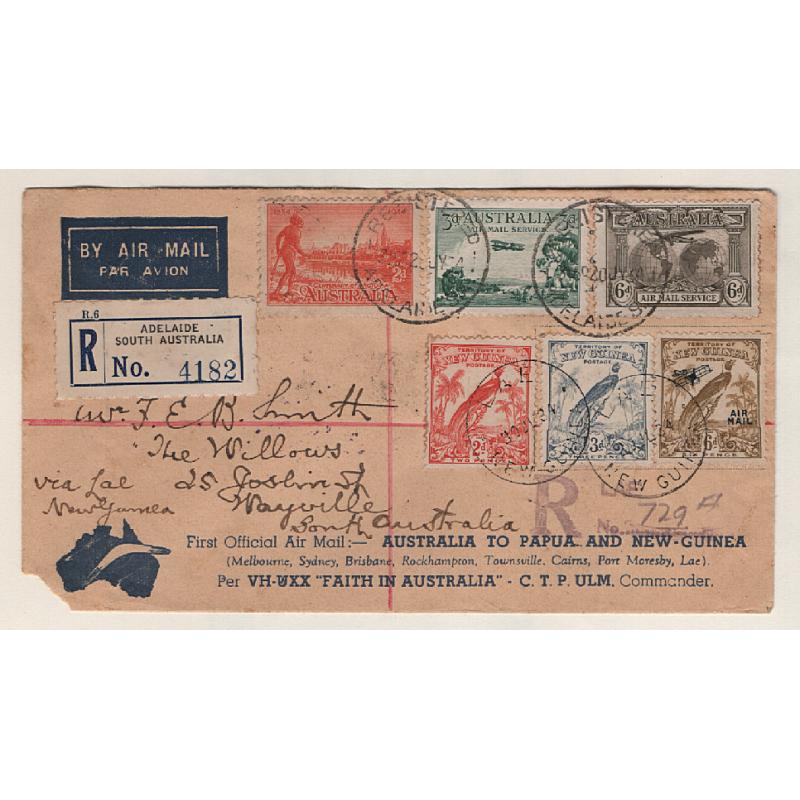 (TY15212) AUSTRALIA · NEW GUINEA  1934: souvenir "Boomerang Cover" carried on first official air mail flight Australia/New Guinea and return AAMC #395 · see full description (2 images)