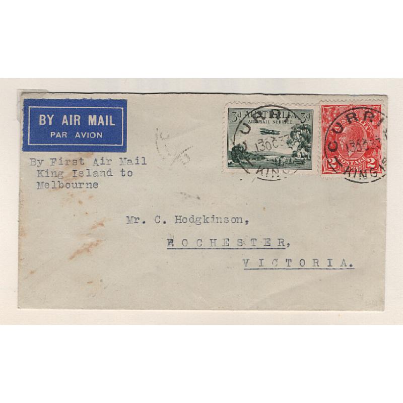 (TY15229) AUSTRALIA · 1933 (Oct 14th): cover carried by Matthews Aviation Co. on their first flight from CURRIE (King Is.) to MELBOURNE AAMC #341 · some minor marks o/wise in excellent condition · only 30 covers flown!  c.v. AU$150