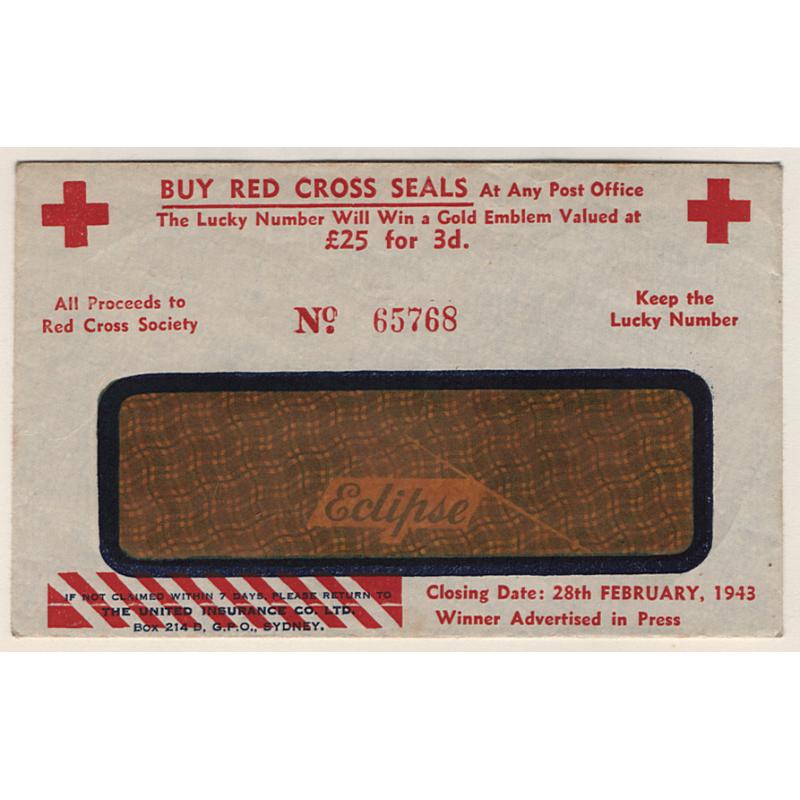 (TY15236) AUSTRALIA · 1940s: Red Cross Society "Lucky Number" envelope advertising the purchase of RED CROSS SEALS in fine condition