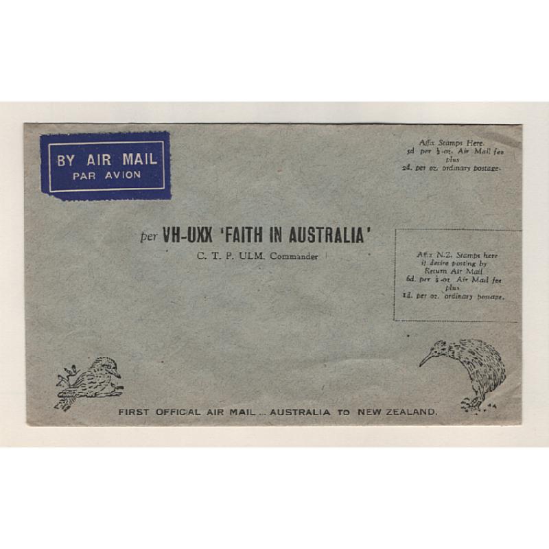 (TY15274) AUSTRALIA · 1934: 'unserviced' souvenir envelope intended for 1st Official Air Mail Flight Australia to New Zealand · excellent clean condition · flap NOT stuck down