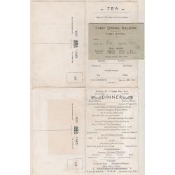(TY15278) TASMANIA · 1935/36: two T.S.S. TAROONA menus - front panel with photo of ship have 'postcard backs'; also used First Dining Room sitting ticket · condition as per largest images (3 items)