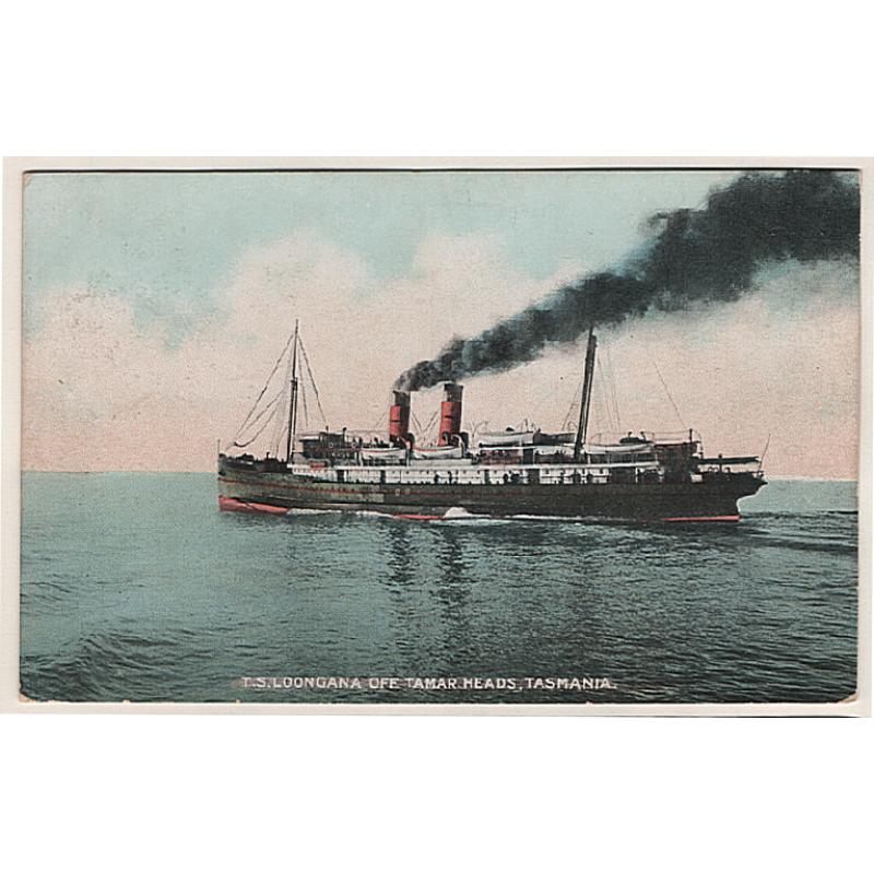 (TY15287) TASMANIA · c.1910: colour card by Spurling & Son (No.782) w/view T.S. "LOONGANA" OFF TAMAR HEADS · message on verso but not postally used · any imperfections are v.minor · a scarce card in my experience