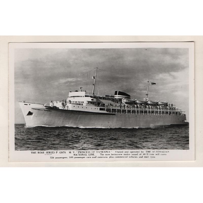 (TY15290) TASMANIA · c.1960: unused real photo card by Rose (P.12676) with a view of the Bass Strait ferry M.V. "PRINCESS OF TASMANIA in fine condition